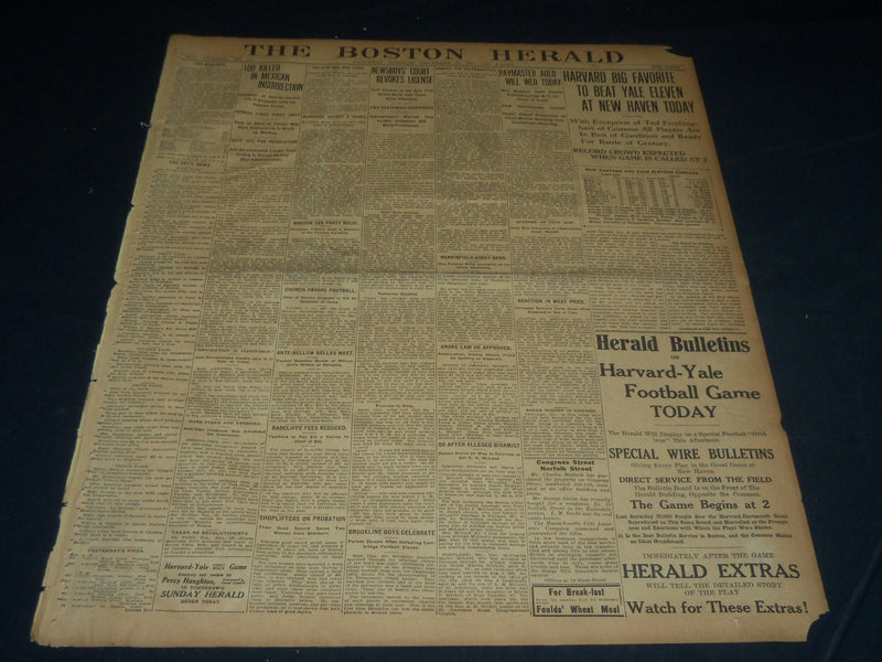 1910 NOVEMBER 19 THE BOSTON HERALD - HANARD BIG FAVORITE TO BEAT YALE - BH 283