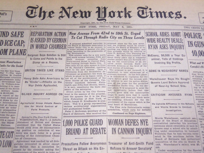 1931 MAY 8 NEW YORK TIMES - NEW AVENUE FROM 42ND TO 59TH ST. URGED - NT 5026