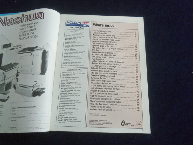 1987 JULY 17-19 MOLSON DIAMOND INDY RACING PROGRAM - SP 3804K