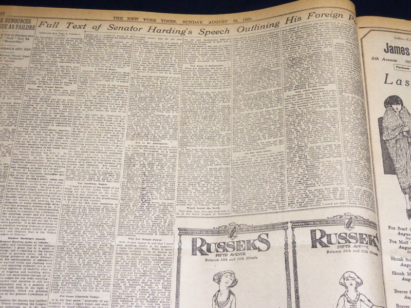 1920 AUGUST 29 NEW YORK TIMES - COX STIRS ENTHUSIASM SPEAKS TWICE - NT 8564