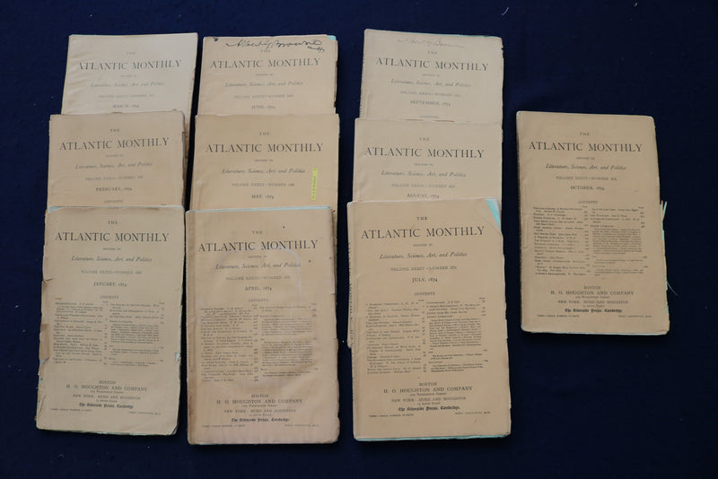 1874 THE ATLANTIC MONTHLY MAGAZINE - LOT OF 10 - O 3406