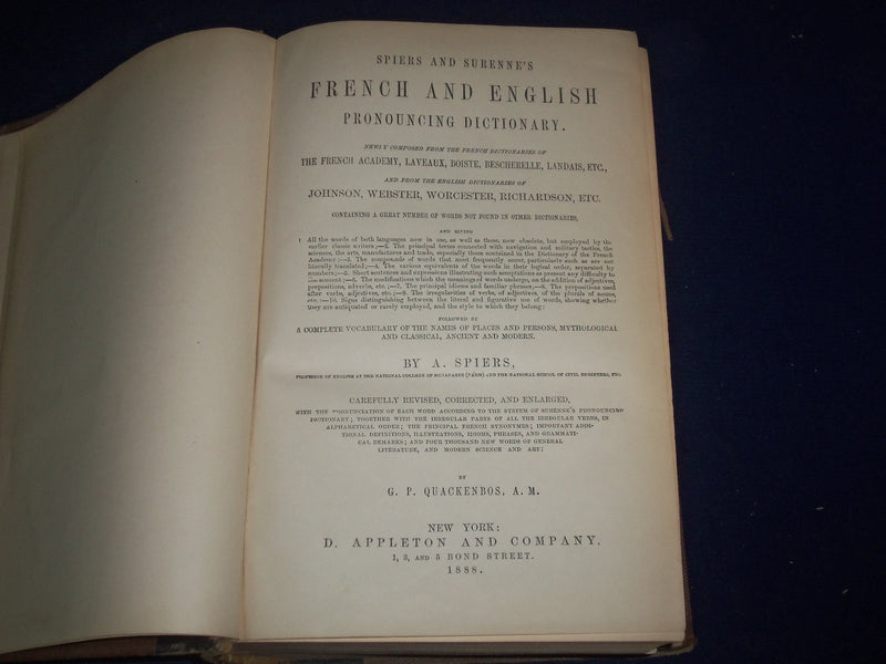 1888 SPIERS & SURENNE'S FRENCH AND ENGLISH PRONOUNCING DICTIONARY - KD 2006