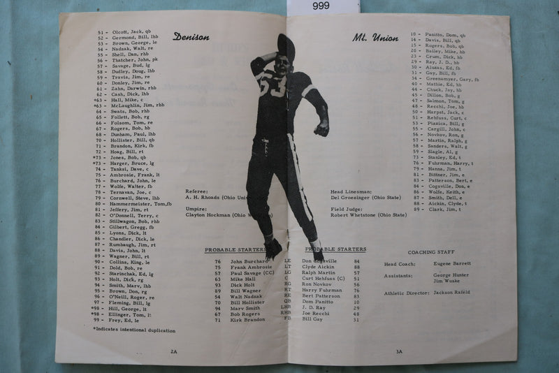 1956 SEP 29 DENISON UNIVERSITY VS. MT. UNION COLLEGE FOOTBALL PROGRAM - K 3316