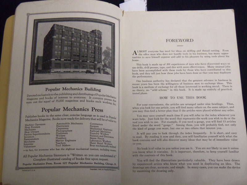 1924 DRILLING AND THREAD CUTTING HANDBOOK - POPULAR MECHANICS - J 8824
