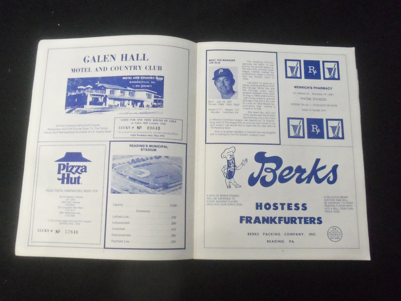 1978 READING PHILLIES SOUVENIR PROGRAM - WEST HAVEN VS. PHILLIES - B 431A