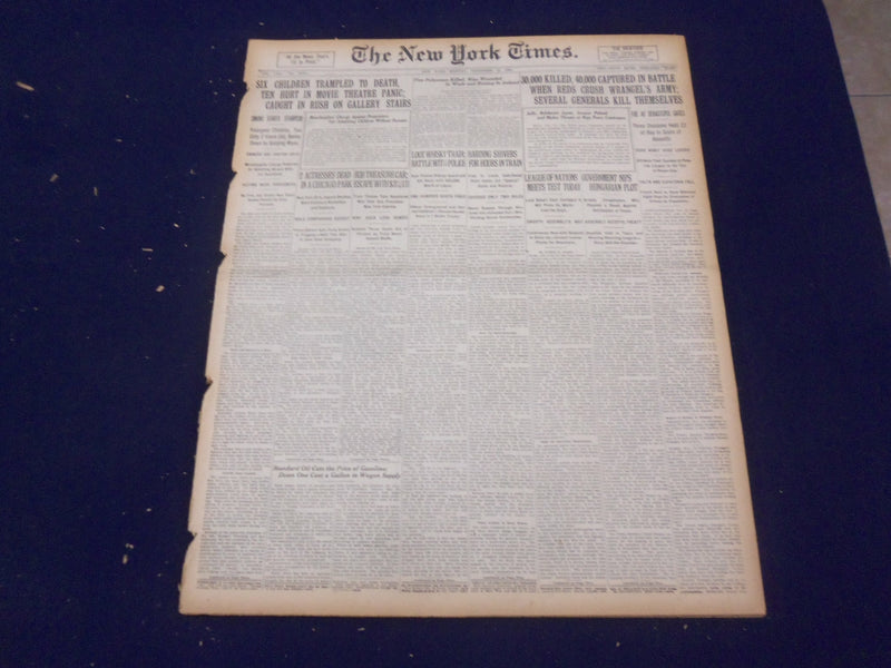 1920 NOV 15 NEW YORK TIMES- 30,000 KILLED IN BATTLE-MOVIE THEATRE PANIC- NT 8455