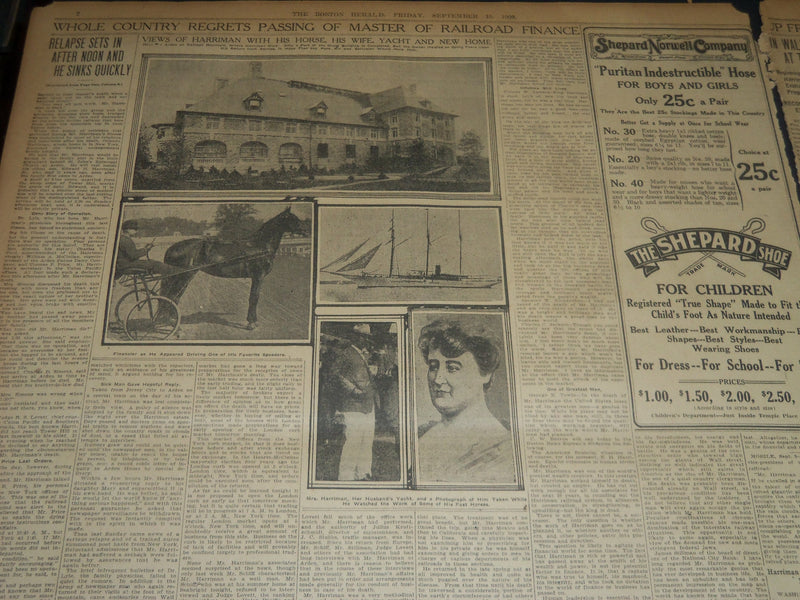 1909 SEPT 10 THE BOSTON HERALD - HARRIMAN DIES AFTER GAME FIGHT FOR LIFE- BH 201