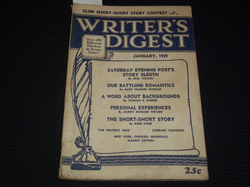 1939 JANUARY WRITER'S DIGEST MAGAZINE- EARL WILSON - ROSE CONE - WETJEN - K 1011