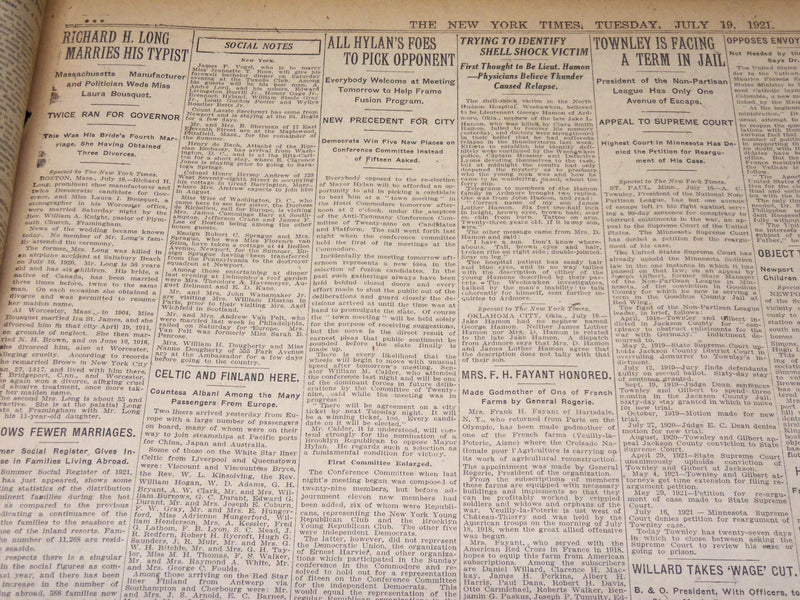 1921 JULY 19 NEW YORK TIMES NEWSPAPER - LINDEN NEW JERSEY OIL FIRE - NT 8715