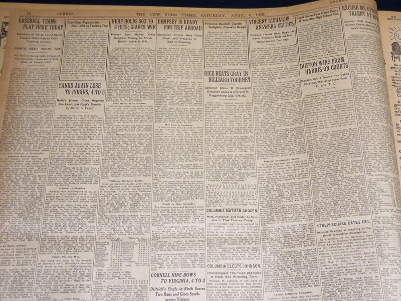1922 APRIL 8 NEW YORK TIMES - ENRIGHT GETS 1192 MORE PATROLMEN - NT 8580