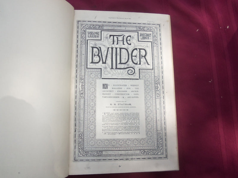 1903 JAN-DEC THE BUILDER U. K. MAGAZINE BOUND VOLUMES - 2 VOLS - FOLD OUTS - C 9