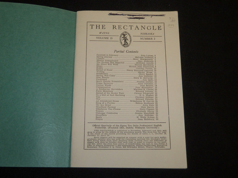 1939 SPRING THE RECTANGLE - SIGMA TAU DELTA FRATERNITY PERIODICAL - J 5296