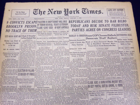 1947 JANUARY 3 NEW YORK TIMES - REPUBLICANS DECIDE TO BAR BILBO TODAY - NT 99