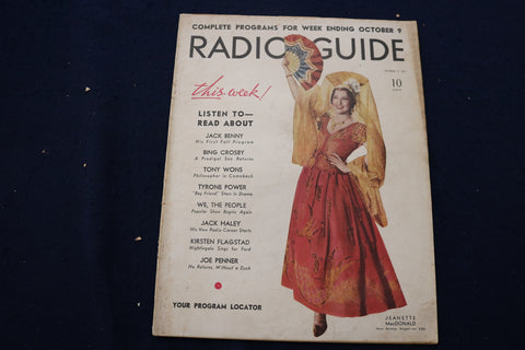 1937 OCTOBER 9 RADIO GUIDE MAGAZINE - JEANETTE MACDONALD COVER - E 9206