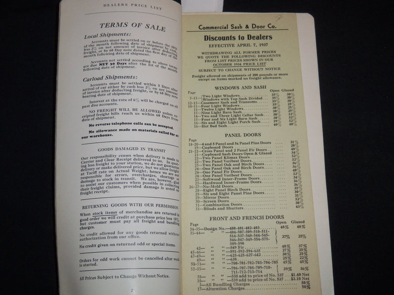 1937 COMMERCIAL SASH & DOOR CO. CATALOG - PITTSBURGH, PA - J 9121