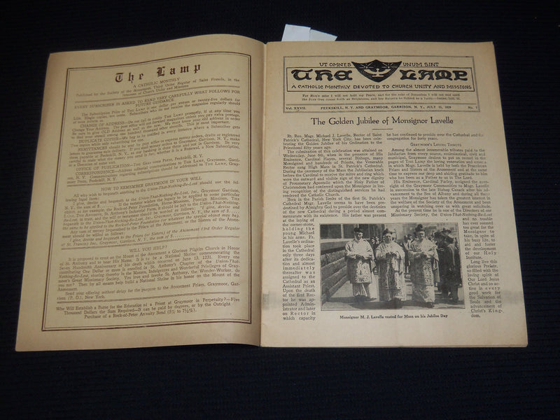 1929 JULY THE LAMP CATHOLIC MONTHLY MAGAZINE - THE SWIZZ GUARD - J 9999A