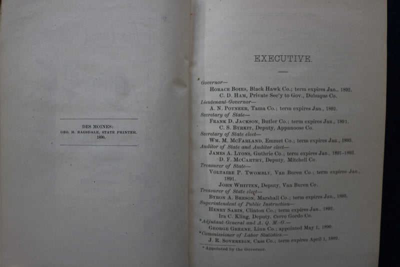 1891 IOWA OFFICIAL REGISTER - HARDCOVER BOOK - K 1765
