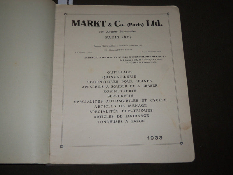 1933 MARKT & CO PARIS LTD BUREAUX MAGASINS FRENCH CATALOGUE NO. 33 - FR 734