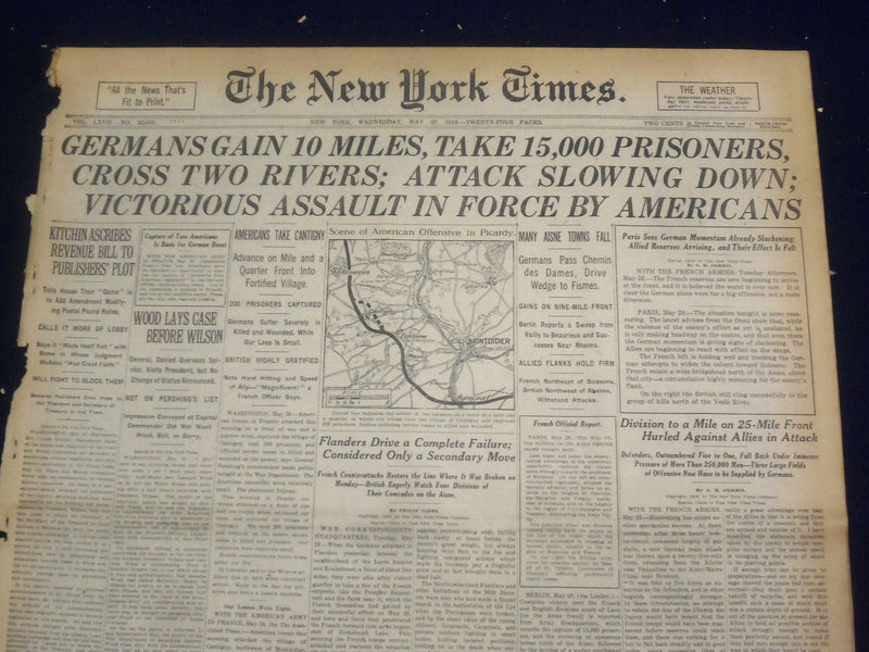 1918 MAY 29 NEW YORK TIMES - GERMANS TAKE 15,000 PRISONERS - NT 8185
