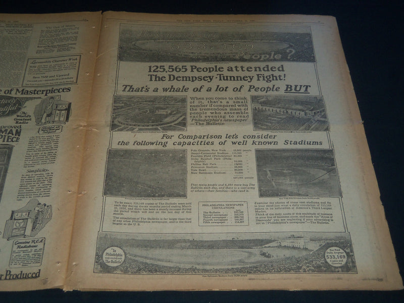 1926 SEPT 24 NEW YORK TIMES - TUNNEY WINS CHAMPIONSHIP BEATS DEMPSEY - NT 7563