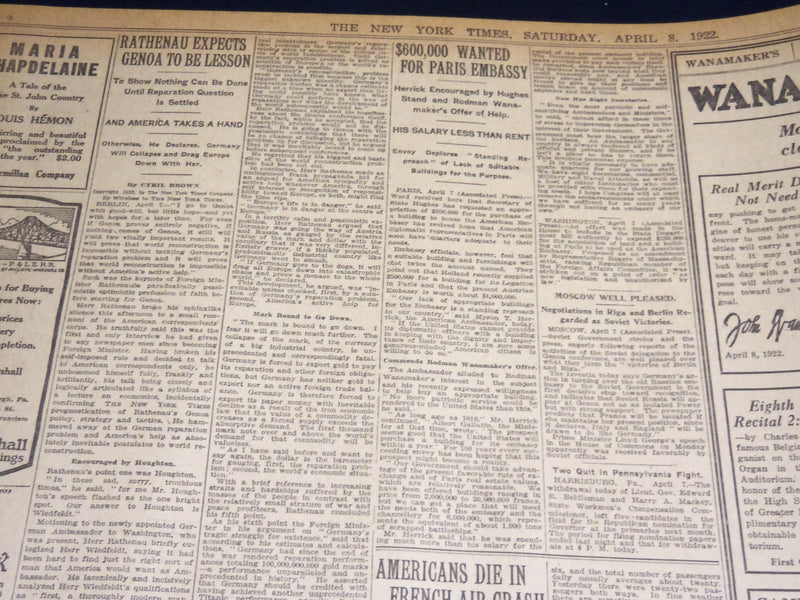 1922 APRIL 8 NEW YORK TIMES - ENRIGHT GETS 1192 MORE PATROLMEN - NT 8580