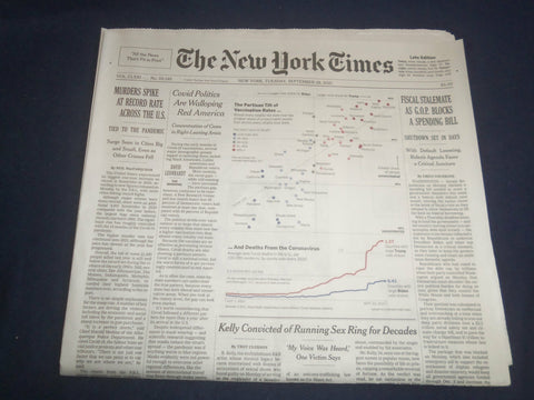 2021 SEP 28 NEW YORK TIMES - FISCAL STALEMATE AS G.O.P. BLOCKS A SPENDING BILL