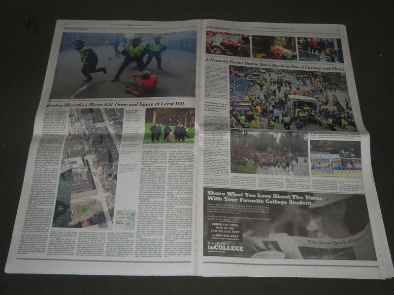 2013 APRIL 16 NEW YORK TIMES - BLASTS AT BOSTON MARATHON KILLS 3 - NP 2559