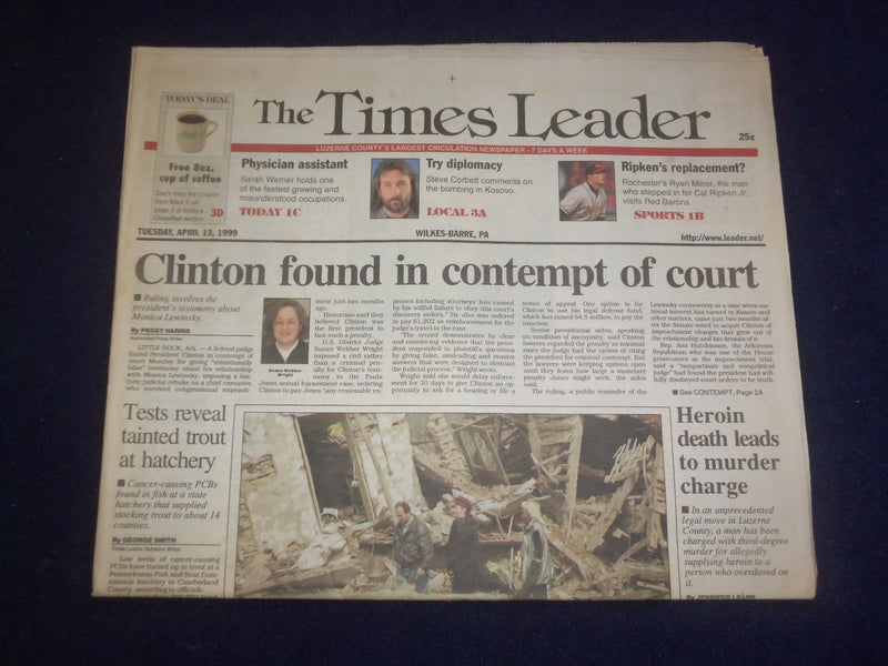 1999 APRIL 13 WILKES-BARRE TIMES LEADER - CLINTON IN CONTEMPT OF COURT - NP 8251