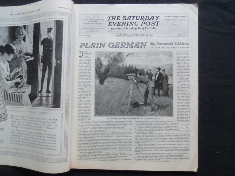 1917 SEP 29 THE SATURDAY EVENING POST MAGAZINE-FLAVIUS BEST, PINXIT COVER-SP 825