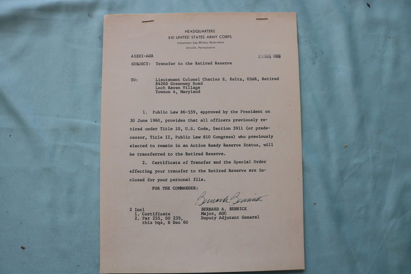 LT. COLONEL EDWARD KELTZ EPHEMERA LOT - K 3443