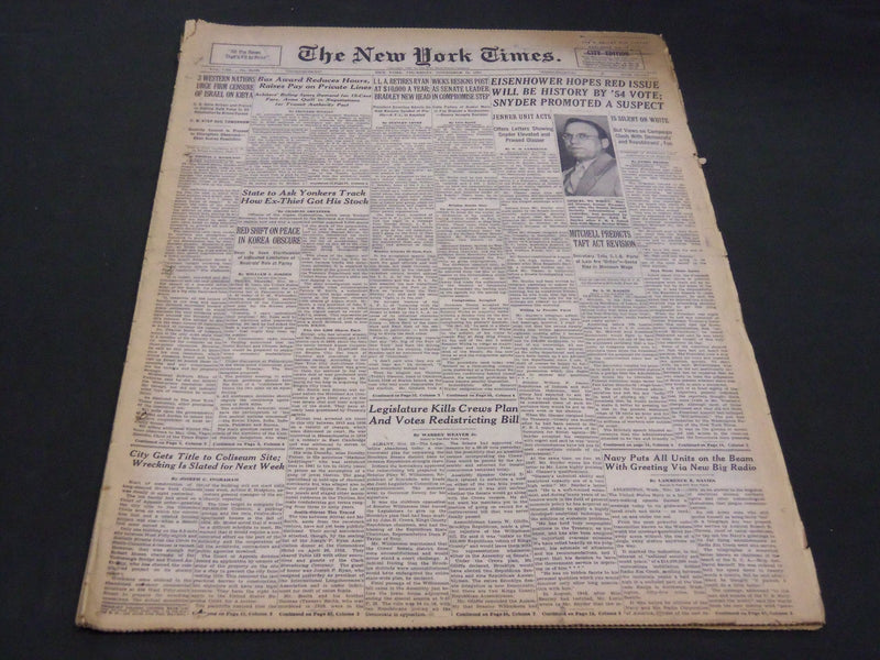 1953 NOV 19 NEW YORK TIMES - EISENHOWER HOPES RED ISSUE WILL BE HISTORY- NT 4654