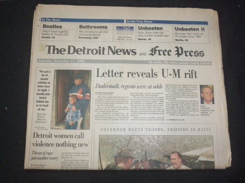 1995 NOV 11 DETROIT NEWS/FREE PRESS NEWSPAPER - LETTER REVEALS U-M RIFT- NP 7719