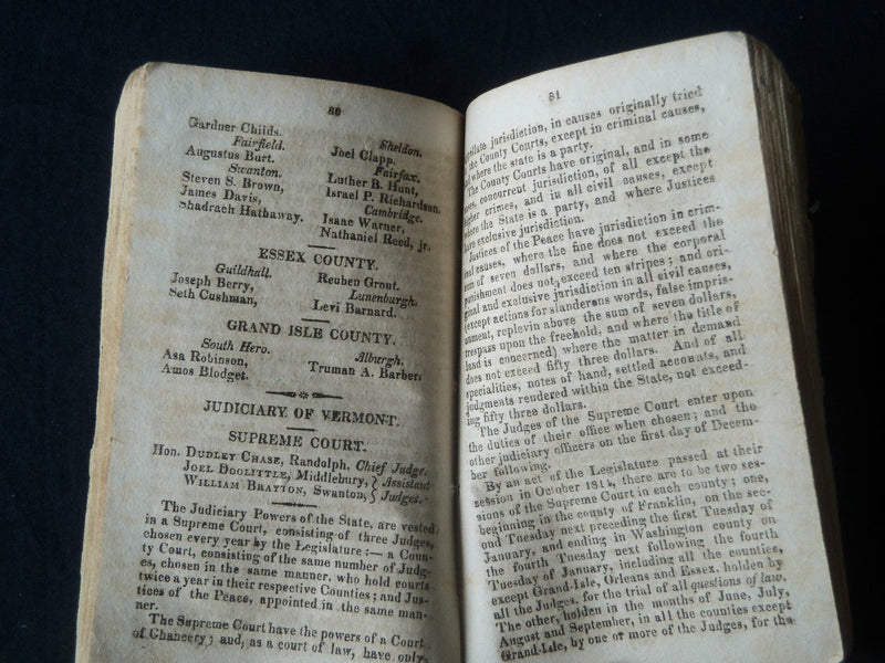 1818 WALTON'S VERMONT REGISTER AND ALMANAC NO. 1 - SOFTCOVER - J 3918