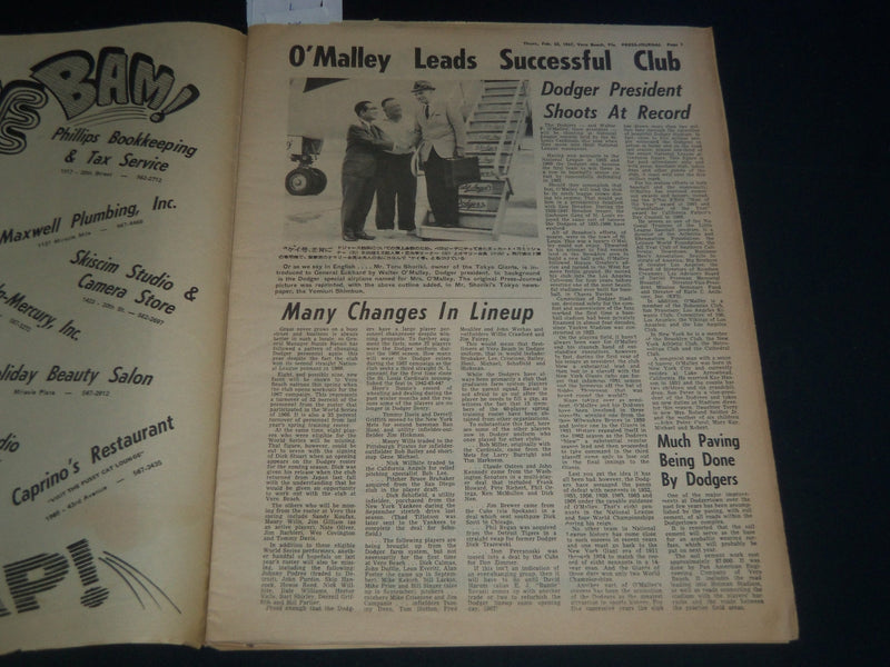 1967 FEBRUARY 23 VERO BEACH PRESS-JOURNAL DODGER EDITION - NICE PHOTOS - NP 3786