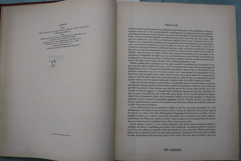 1955 THE INSCRIPTIONS OF SANAI PART II HARDCOVER BOOK - KD 9710