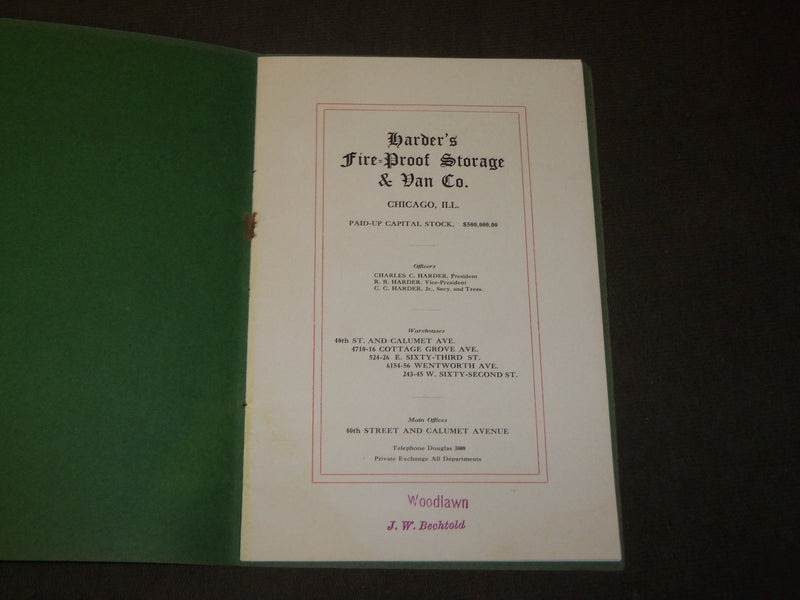 1900'S HARDER'S FIRE PROOF STORAGE & VAN COMPANY CATALOG - CHICAGO ILL - J 3476