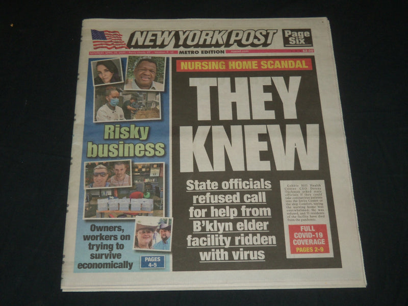 2020 APRIL 25 NEW YORK POST NEWSPAPER - NURSING HOME SCANDAL - THEY KNEW