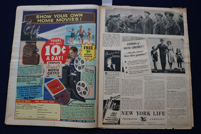 1940 JUNE 9 SUNDAY NEWS PICTURE NEWSPAPER-FRED ASTAIRE -NY BEACHES MAP - E 22709