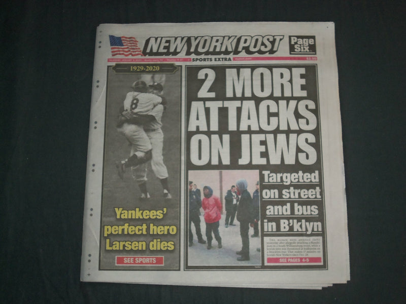 2020 JANUARY 2 NEW YORK POST NEWSPAPER - DON LARSEN DIED 1929-2020