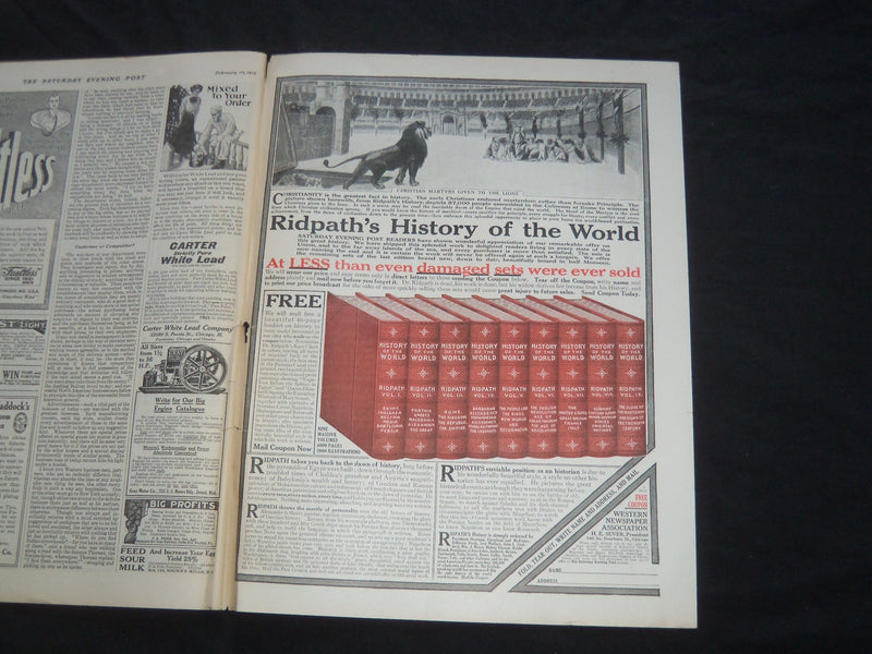 1912 FEBRUARY 10 THE SATURDAY EVENING POST MAGAZINE - ILLUSTRATED COVER - SP 626
