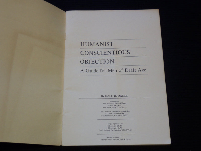 1971 HUMANIST CONSCIENTIOUS OBJECTION GUIDE FOR MEN OF DRAFT AGE - J 7371