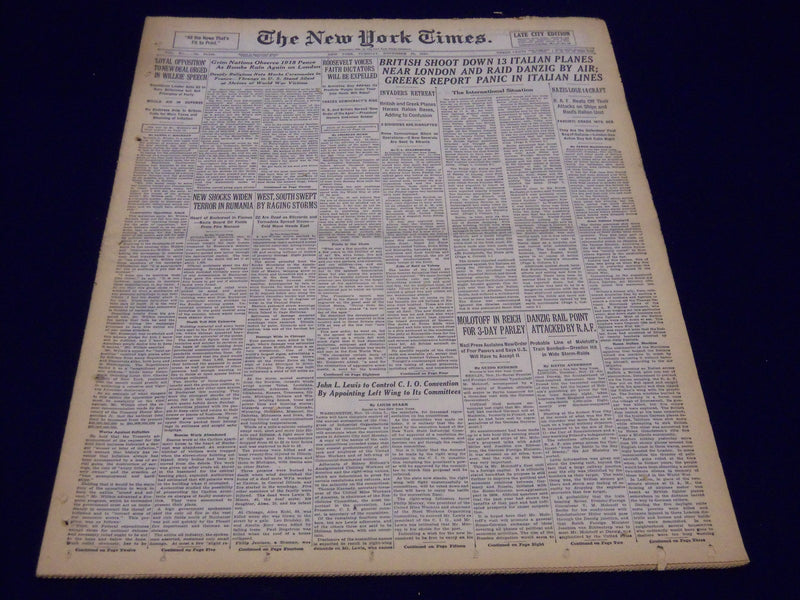 1940 NOV 12 NEW YORK TIMES - BRITISH SHOOT DOWN 13 ITALIAN PLANES - NT 330