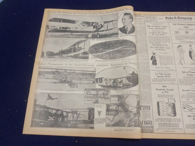 1919 MAY 19 NEW YORK TIMES - HAWKER IN BIPLANCE CROSSING THE OCEAN - NT 9252