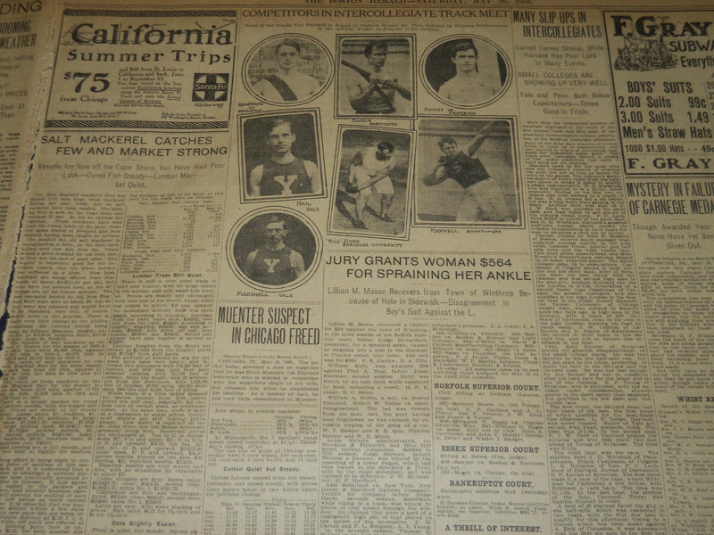 1906 MAY 26 THE BOSTON HERALD - CORNELL BEATS HARVARD CREW BY 3 LENGTHS - BH 292
