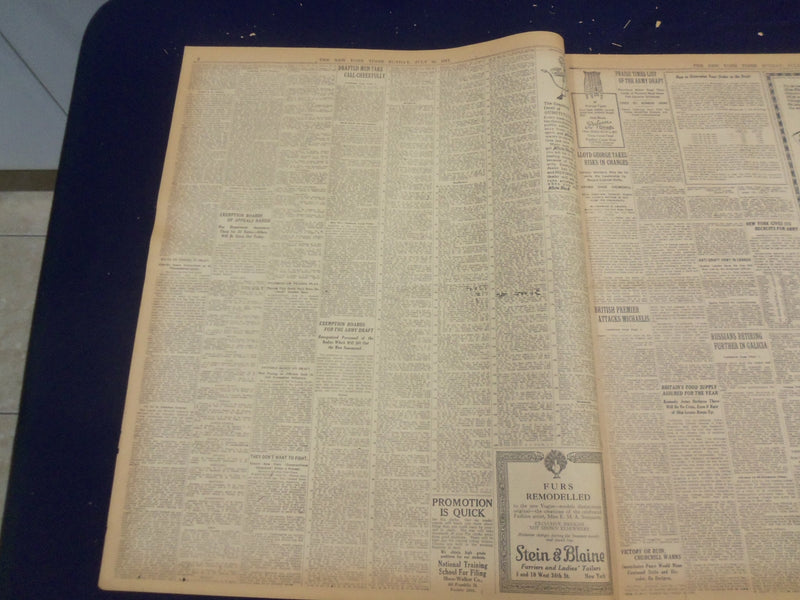 1917 JULY 22 NEW YORK TIMES - DRAFT MASTER SHEETS COMPLETED - NT 9316