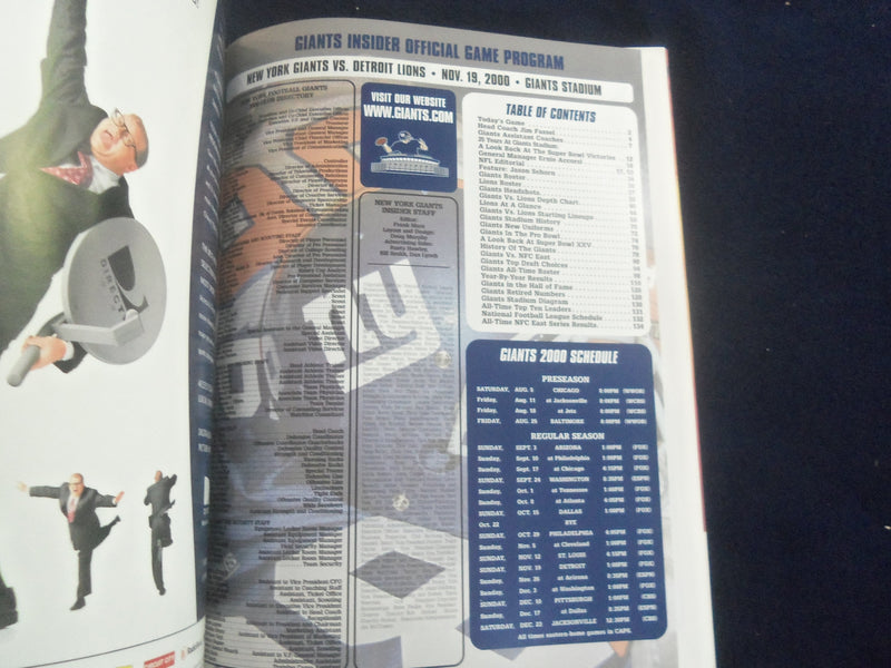 2000 NOVEMBER 19 NFL INSIDER MAGAZINE - NY GIANTS VS. DETROIT LIONS - SP 4834A