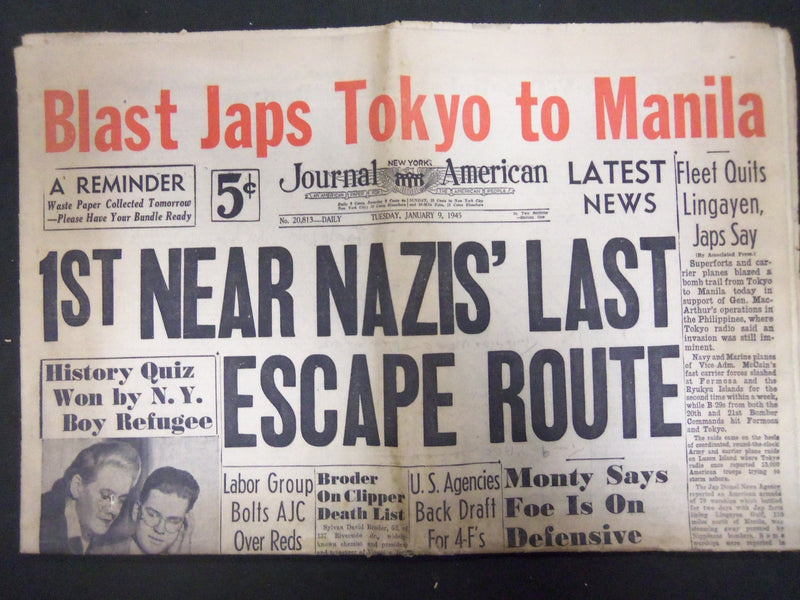 1945 JAN 9 NEW YORK JOURNAL AMERICAN - 1ST NEAR NAZIS' LAST ESCAPE ROUTE-NP 2292