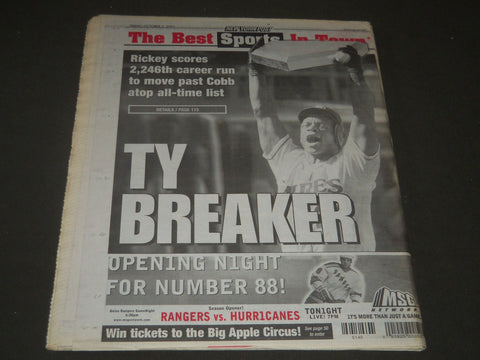 2001 OCTOBER 5 NY POST NEWSPAPER - TY BREAKER RICKEY MOVES PAST COBB - NP 2571