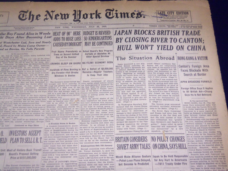 1939 JULY 26 NEW YORK TIMES - JAPAN BLOCKS BRITISH TRADE - NT 3683