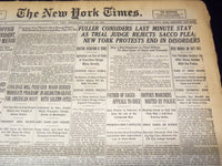 1927 AUG 10 NEW YORK TIMES - JUDGE REJECTS SACCO PLEA -FULLER CONSIDERS- NT 9560